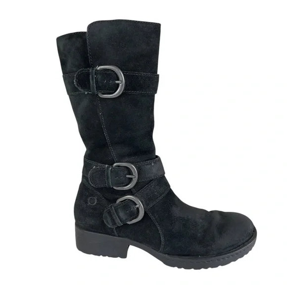 Born Black Suede Leather Buckle Heeled Boots - Women’s Size 6.5 - Picture 7 of 16